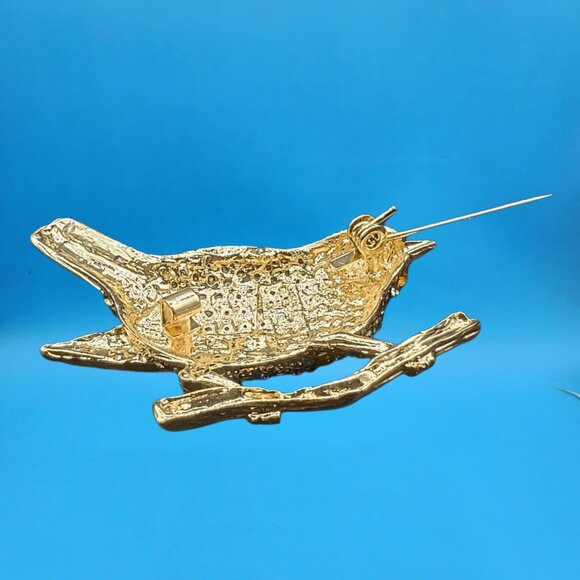 Colorful Rhinestone Bird Brooch Pin • Sparkling Rainbow Crystal Bird on Branch • - Picture 5 of 5